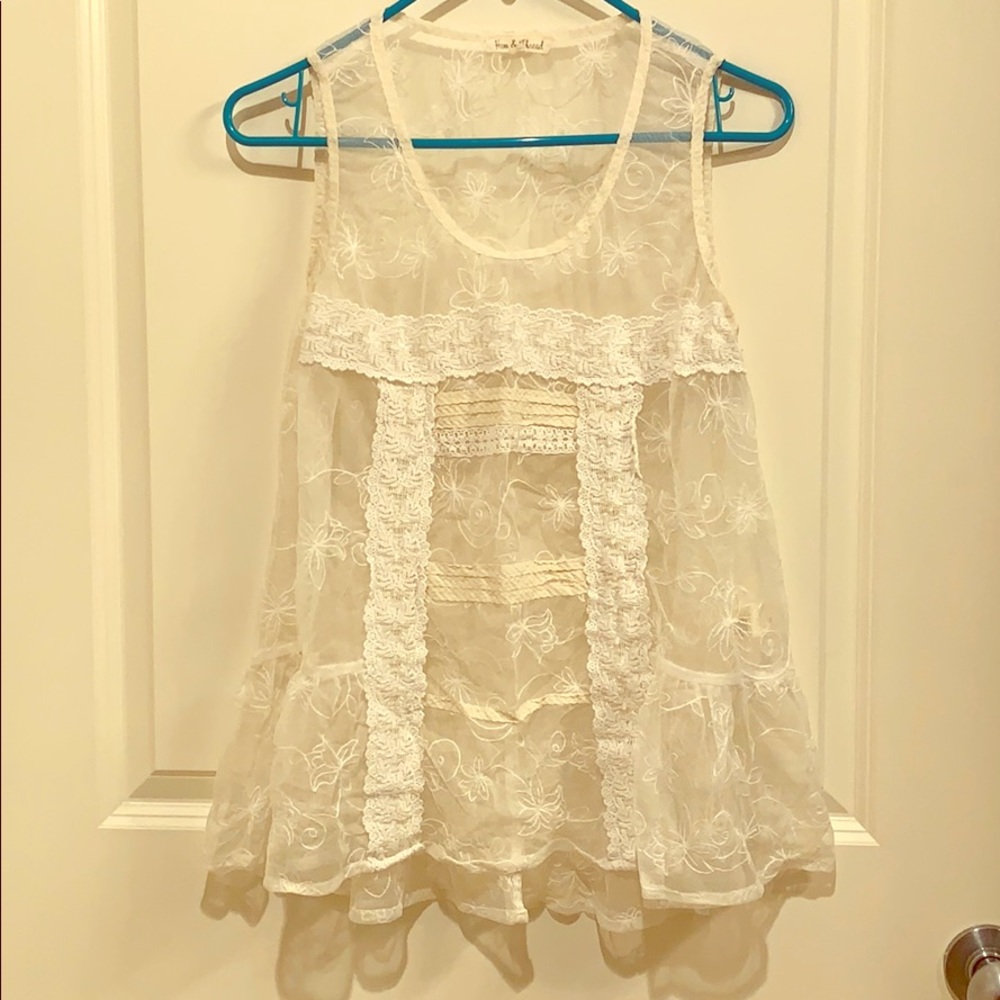 EUC Hem and Thread Lace See Thru Sleeveless Top